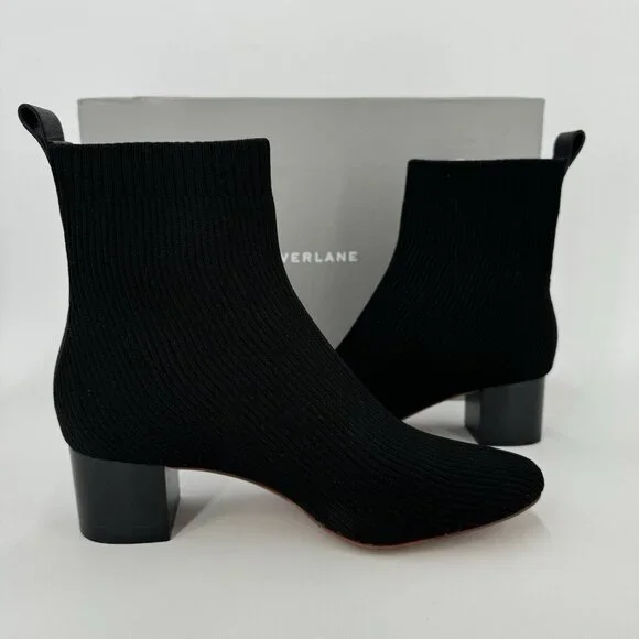 Everlane The Glove Boot in Black size 7.5 Women's Stretch Rib Knit Ankle Bootie - Picture 1 of 7